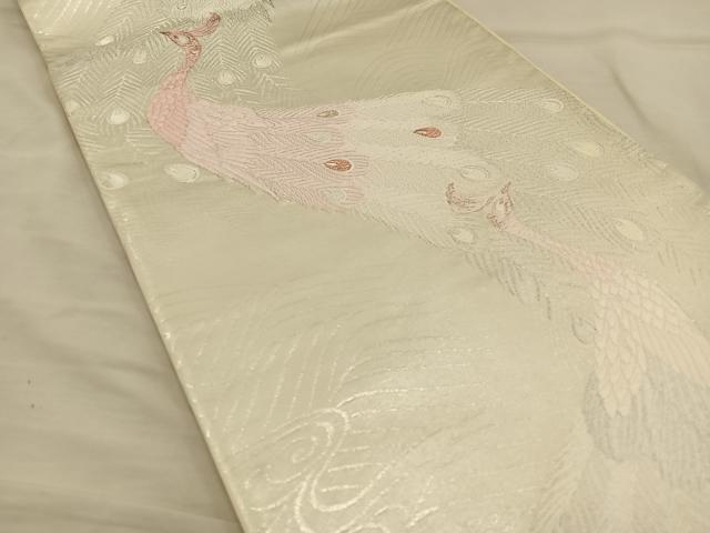 平和屋着物◎六通柄袋帯 唐織 孔雀 銀糸 正絹 逸品 BAAT3998xa