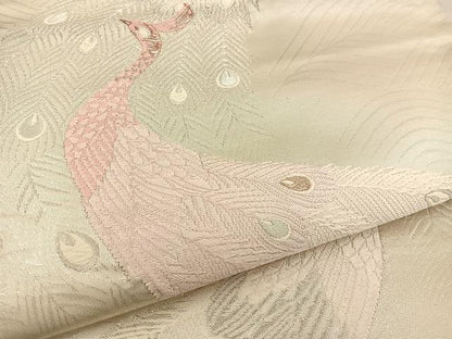 平和屋着物◎六通柄袋帯 唐織 孔雀 銀糸 正絹 逸品 BAAT3998xa