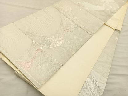 平和屋着物◎六通柄袋帯 唐織 孔雀 銀糸 正絹 逸品 BAAT3998xa