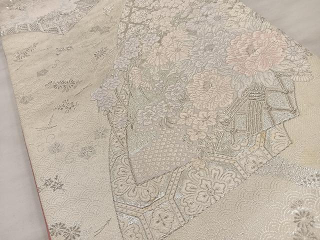 平和屋着物◎両面 六通柄袋帯 唐織 扇面重ね文 銀糸 正絹 逸品 BAAT4425wb