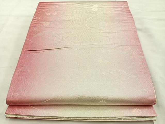 平和屋着物◎両面 六通柄袋帯 唐織 扇面重ね文 銀糸 正絹 逸品 BAAT4425wb
