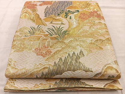 平和屋着物◎六通柄袋帯 風景文 浩彩二重縦 金糸 正絹 逸品 BAAT4432wb