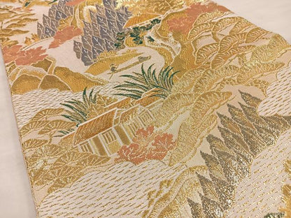 平和屋着物◎六通柄袋帯 風景文 浩彩二重縦 金糸 正絹 逸品 BAAT4432wb