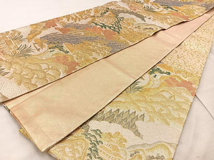 平和屋着物◎六通柄袋帯 風景文 浩彩二重縦 金糸 正絹 逸品 BAAT4432wb