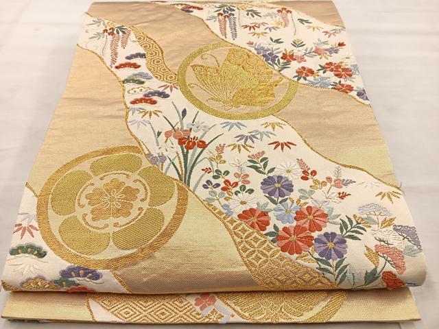 平和屋着物◎六通柄袋帯 唐織 道長小袖文様 三松 金糸 正絹 逸品 BAAT4440wb