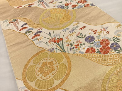 平和屋着物◎六通柄袋帯 唐織 道長小袖文様 三松 金糸 正絹 逸品 BAAT4440wb