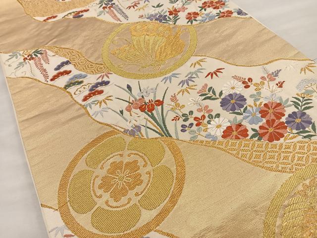 平和屋着物◎六通柄袋帯 唐織 道長小袖文様 三松 金糸 正絹 逸品 BAAT4440wb