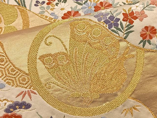 平和屋着物◎六通柄袋帯 唐織 道長小袖文様 三松 金糸 正絹 逸品 BAAT4440wb