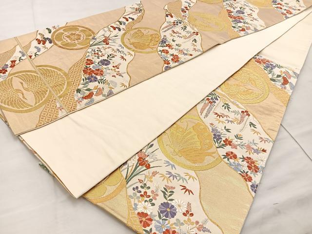 平和屋着物◎六通柄袋帯 唐織 道長小袖文様 三松 金糸 正絹 逸品 BAAT4440wb