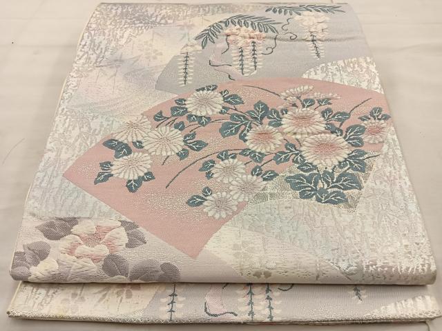 平和屋着物◎六通柄袋帯　唐織　地紙花文　プラチナ箔二重織　正絹　逸品　BAAT4442wb
