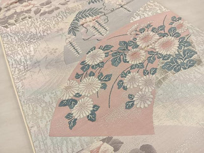 平和屋着物◎六通柄袋帯　唐織　地紙花文　プラチナ箔二重織　正絹　逸品　BAAT4442wb