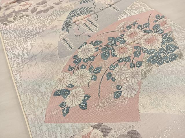 平和屋着物◎六通柄袋帯　唐織　地紙花文　プラチナ箔二重織　正絹　逸品　BAAT4442wb