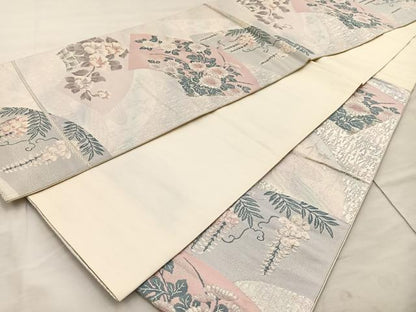 平和屋着物◎六通柄袋帯　唐織　地紙花文　プラチナ箔二重織　正絹　逸品　BAAT4442wb