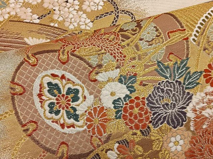平和屋着物◎六通柄袋帯　唐織　鼓花文　金銀糸　正絹　逸品　BAAT4443wb