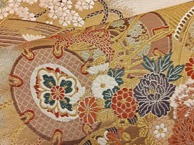 平和屋着物◎六通柄袋帯　唐織　鼓花文　金銀糸　正絹　逸品　BAAT4443wb
