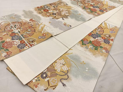 平和屋着物◎六通柄袋帯　唐織　鼓花文　金銀糸　正絹　逸品　BAAT4443wb