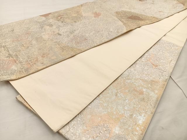 平和屋着物◎六通柄袋帯 樹林風景文 銀糸 正絹 逸品 BAAT4448wb