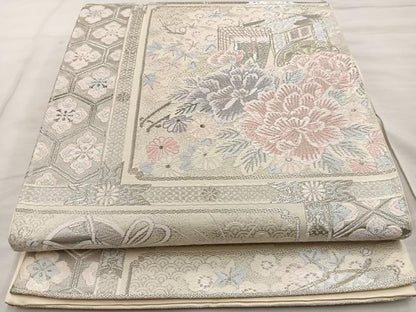 平和屋着物◎六通柄袋帯　唐織　御所天井文様　金銀糸　正絹　逸品　BAAT4455wb