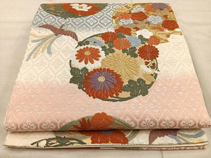 平和屋着物◎六通柄袋帯 花唐草文 銀糸 正絹 逸品 BAAT4446wb