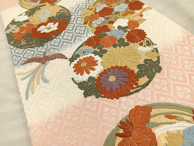 平和屋着物◎六通柄袋帯 花唐草文 銀糸 正絹 逸品 BAAT4446wb