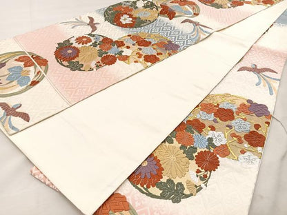 平和屋着物◎六通柄袋帯 花唐草文 銀糸 正絹 逸品 BAAT4446wb