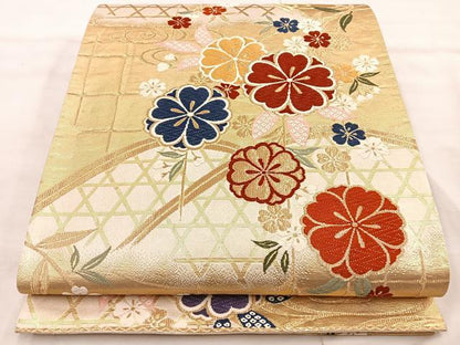 平和屋着物◎六通柄袋帯 唐織 間垣花文 金糸 正絹 逸品 BAAT4459wb