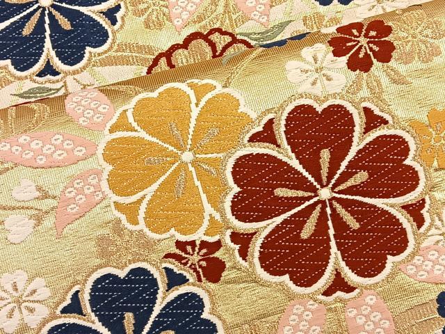 平和屋着物◎六通柄袋帯 唐織 間垣花文 金糸 正絹 逸品 BAAT4459wb