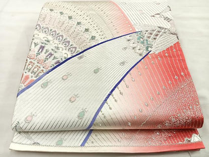 平和屋着物◎両面 六通柄袋帯 孔雀文 銀糸 正絹 逸品 BAAT4465wb
