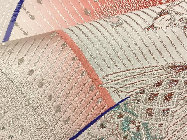 平和屋着物◎両面 六通柄袋帯 孔雀文 銀糸 正絹 逸品 BAAT4465wb