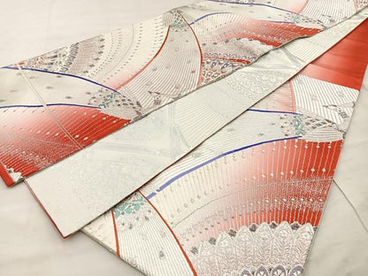 平和屋着物◎両面 六通柄袋帯 孔雀文 銀糸 正絹 逸品 BAAT4465wb