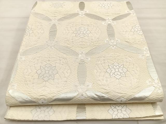 平和屋着物◎六通柄袋帯 唐織 七宝花文 銀糸 正絹 逸品 BAAT4466wb