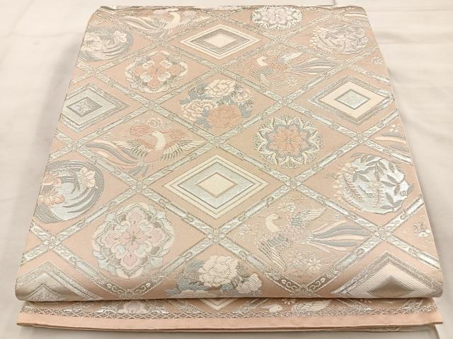 平和屋着物◎六通柄袋帯 九百錦 貴光 天井花鳥文 銀糸 正絹 逸品 BAAT4476wb