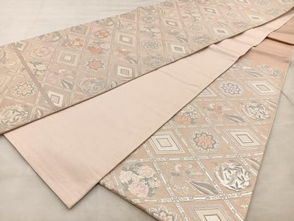 平和屋着物◎六通柄袋帯 九百錦 貴光 天井花鳥文 銀糸 正絹 逸品 BAAT4476wb