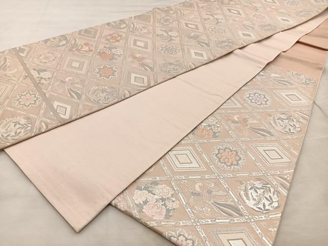 平和屋着物◎六通柄袋帯 九百錦 貴光 天井花鳥文 銀糸 正絹 逸品 BAAT4476wb