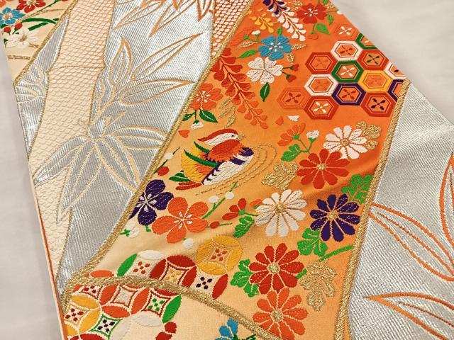 着物屋こころ□六通柄袋帯 花菱文 金銀糸 正絹 逸品 B-fe3050