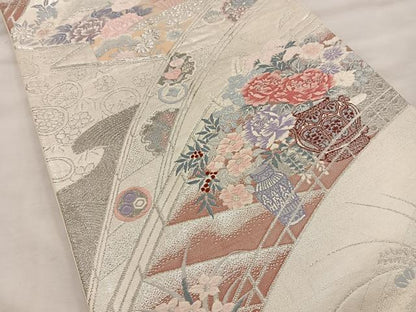 平和屋着物◎六通柄袋帯 唐織 花鳥錦 飾花文 プラチナ二重織 正絹 逸品 BAAT4479wb