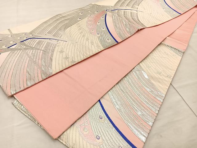 平和屋着物◎六通柄袋帯 唐織 孔雀文 銀糸 正絹 逸品 BAAT4480wb