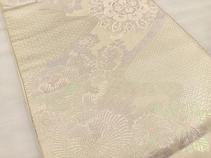平和屋着物◎六通柄袋帯 唐織 流水草花文 銀糸 正絹 逸品 BAAT4483wb