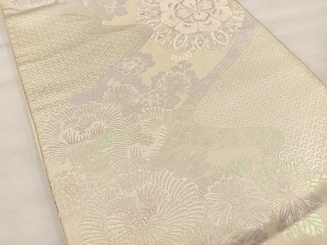 平和屋着物◎六通柄袋帯 唐織 流水草花文 銀糸 正絹 逸品 BAAT4483wb
