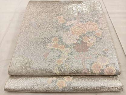平和屋着物◎六通柄袋帯 唐織 花籠文 銀糸 正絹 逸品 BAAT4486wb