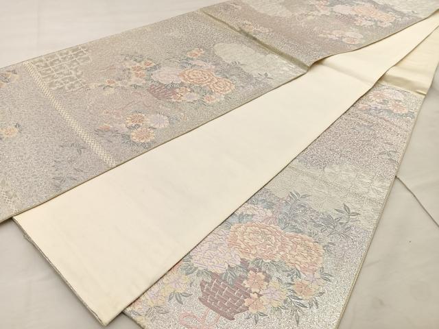 平和屋着物◎六通柄袋帯 唐織 花籠文 銀糸 正絹 逸品 BAAT4486wb
