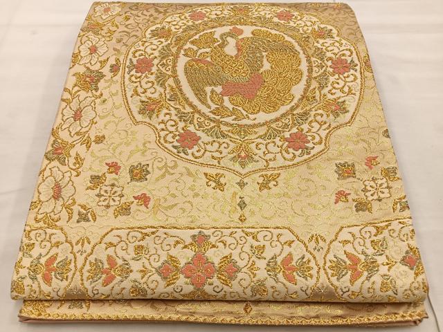 平和屋着物◎六通柄袋帯 鏡裏花鳥文 金糸 正絹 逸品 BAAT4490wb
