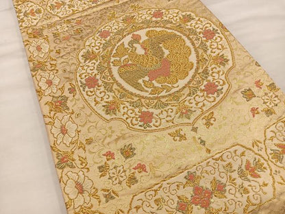 平和屋着物◎六通柄袋帯 鏡裏花鳥文 金糸 正絹 逸品 BAAT4490wb