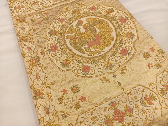 平和屋着物◎六通柄袋帯 鏡裏花鳥文 金糸 正絹 逸品 BAAT4490wb