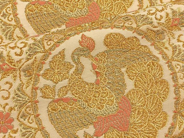 平和屋着物◎六通柄袋帯 鏡裏花鳥文 金糸 正絹 逸品 BAAT4490wb