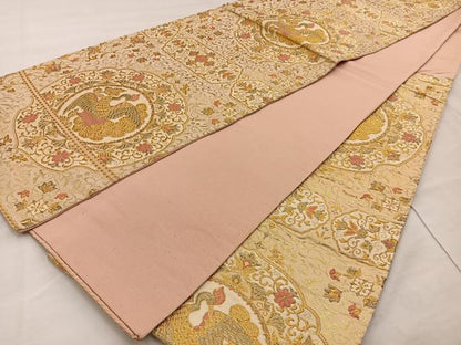 平和屋着物◎六通柄袋帯 鏡裏花鳥文 金糸 正絹 逸品 BAAT4490wb