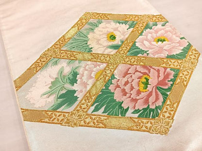 平和屋着物◎太鼓柄袋帯 唐織 牡丹 金糸 正絹 逸品 BAAT4491wb