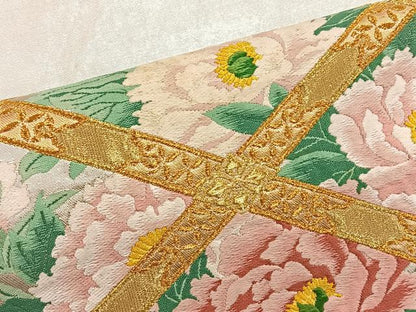 平和屋着物◎太鼓柄袋帯 唐織 牡丹 金糸 正絹 逸品 BAAT4491wb