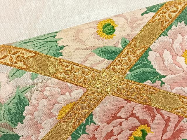 平和屋着物◎太鼓柄袋帯 唐織 牡丹 金糸 正絹 逸品 BAAT4491wb