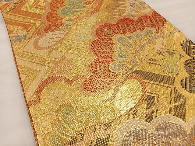 平和屋着物◎六通柄袋帯 笠松文 金糸 正絹 逸品 BAAT4505wb